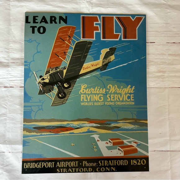 “Learn to Fly” Vintage Inspired Curtiss-Wright Metal Sign - Picture 1 of 7